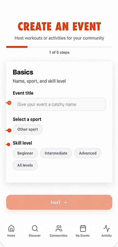 Event basics: title, sport and skill level